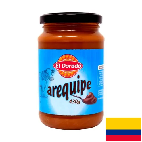 Envase de vidrio con 430gr de dulce de leche. Hecho en Colombia